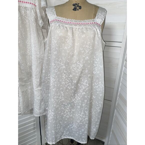 VTG 2 Piece Night Gown Robe Duster Dressing Gown Lace Cotton Cottage Set Sz XL - Picture 2 of 12